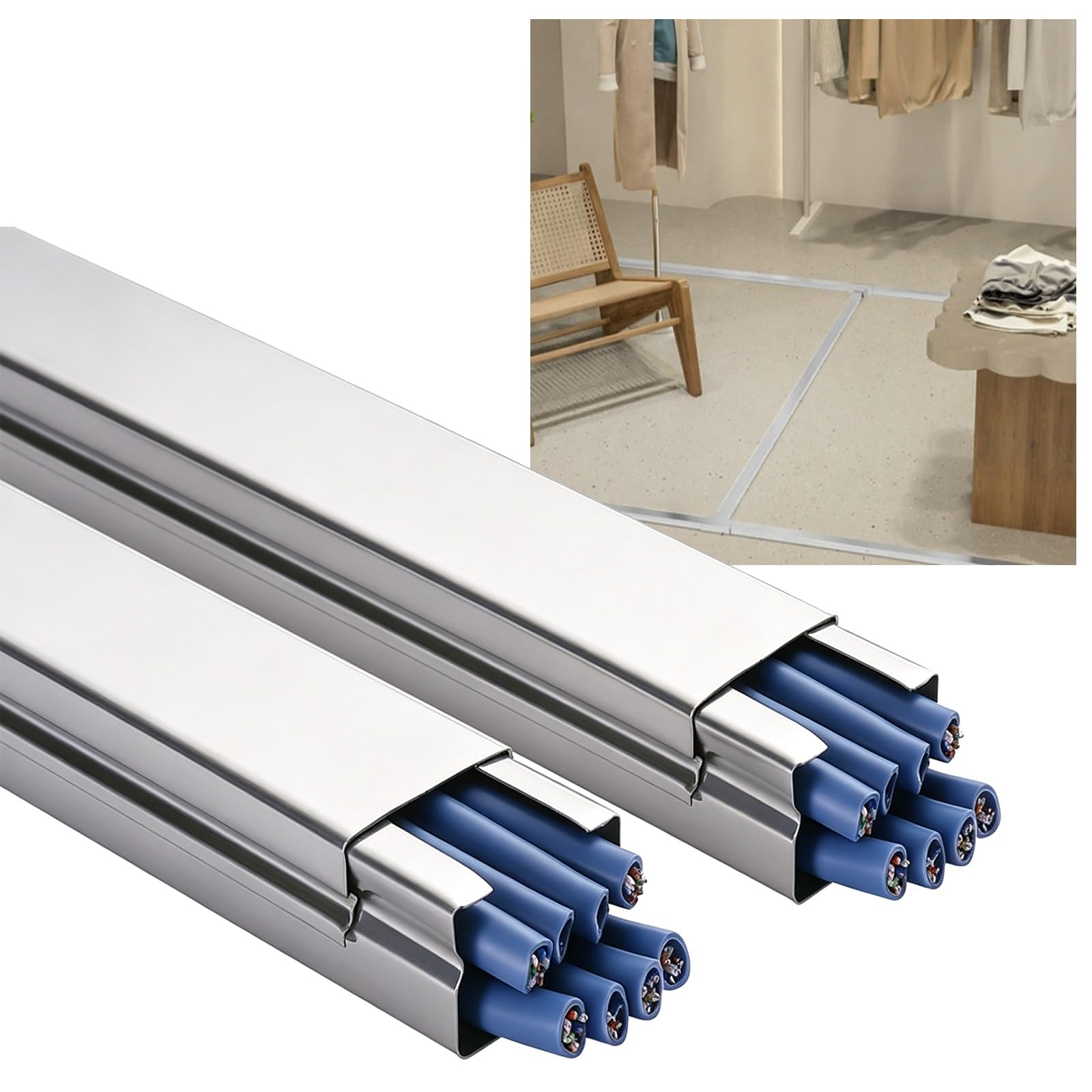 Canalina Passacavi Muro Acciaio Inox 1 M per Nascondi Cavi Elettrici | Coprifili Elettrici Piazza Calpestabile Decorativa Per Condizionatori TV, Interno ed Esterno