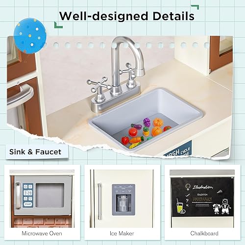 Miniatura 3 de Juego de cocina para niños de 3 piezas, juego de cocina de madera para niños pequeños, cocina modular con luz y sonido, juguete de cocina de esquina