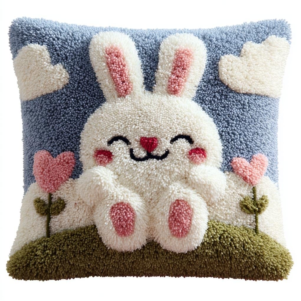 WallustrioaW Latch Hook Kits Pillow for Adults,A Cheerful Rabbit
