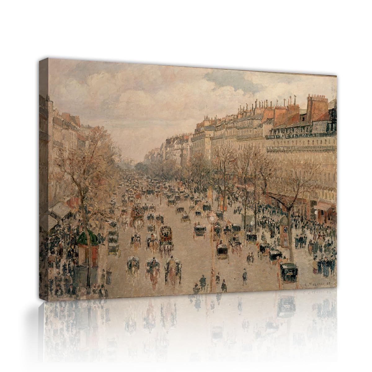 TOANGWALL Camille Pissarro Boulevard Montmartre Morning Sun Framed Canvas Wall Art Vintage Classic Picture Artwork For Hallway Decor Kitchen Hotel 90x110cm