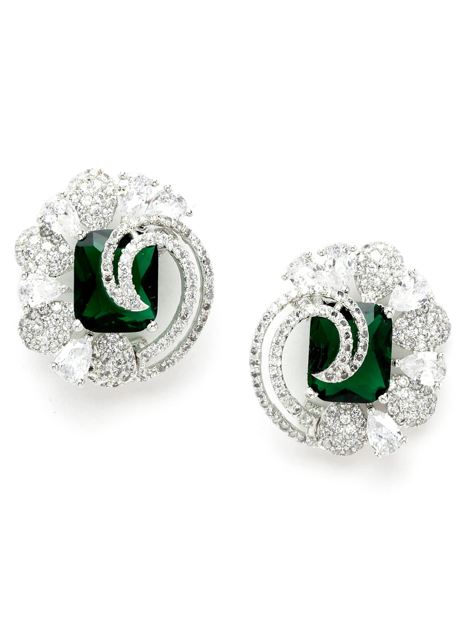 Karatcart Silver Tone Green Floral American Diamond Drop Earrings for Women (B0B3XB1BKL) Amazon Price History, Amazon Price Tracker