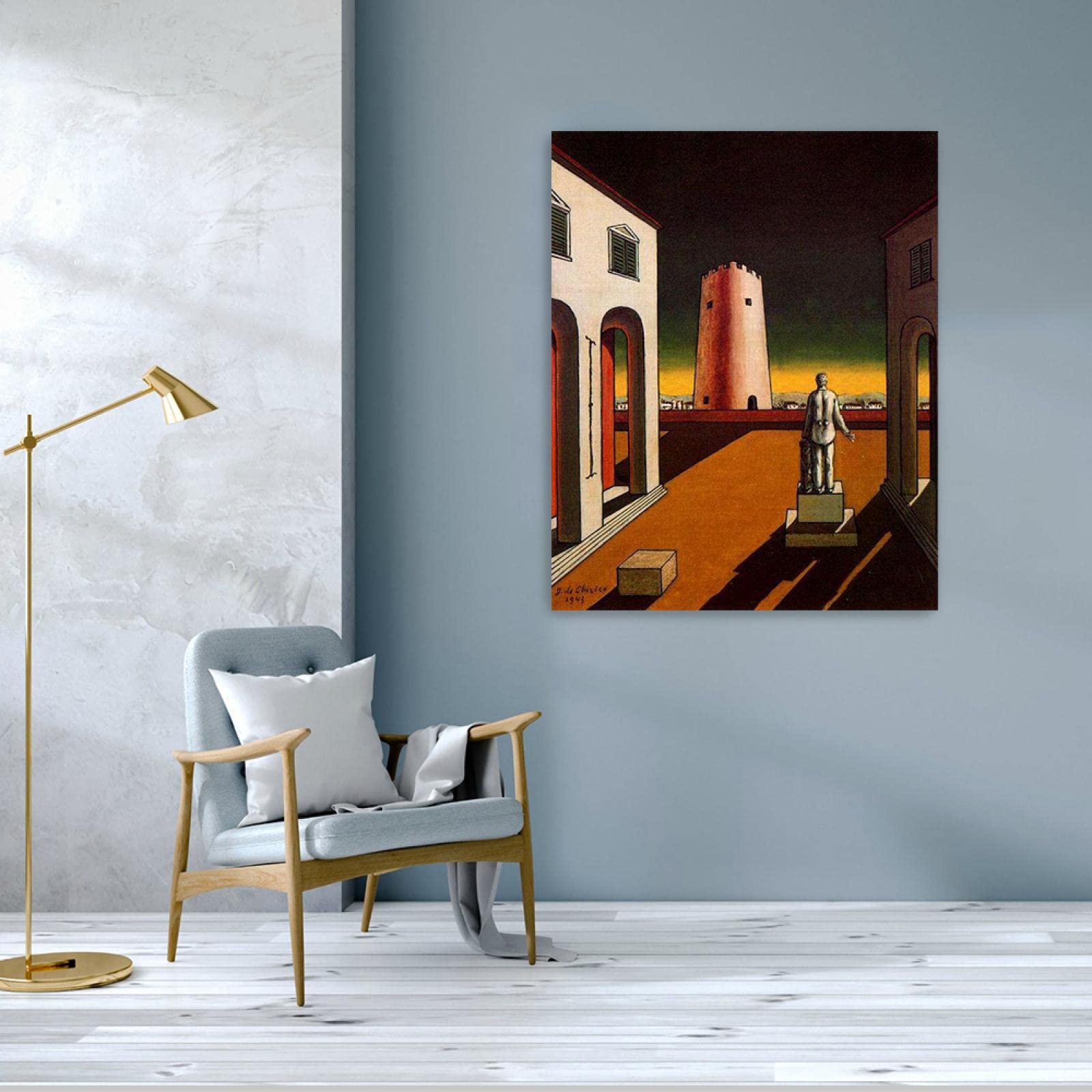 JZSDGB Giorgio de Chirico Słynny artysta na płótnie sztuka ścienna reprodukcje obrazów, plakaty włoski plac z czerwoną wieżą, graficzne obrazy do dekoracji biurowych, 20 x 25 cm, bez ramy