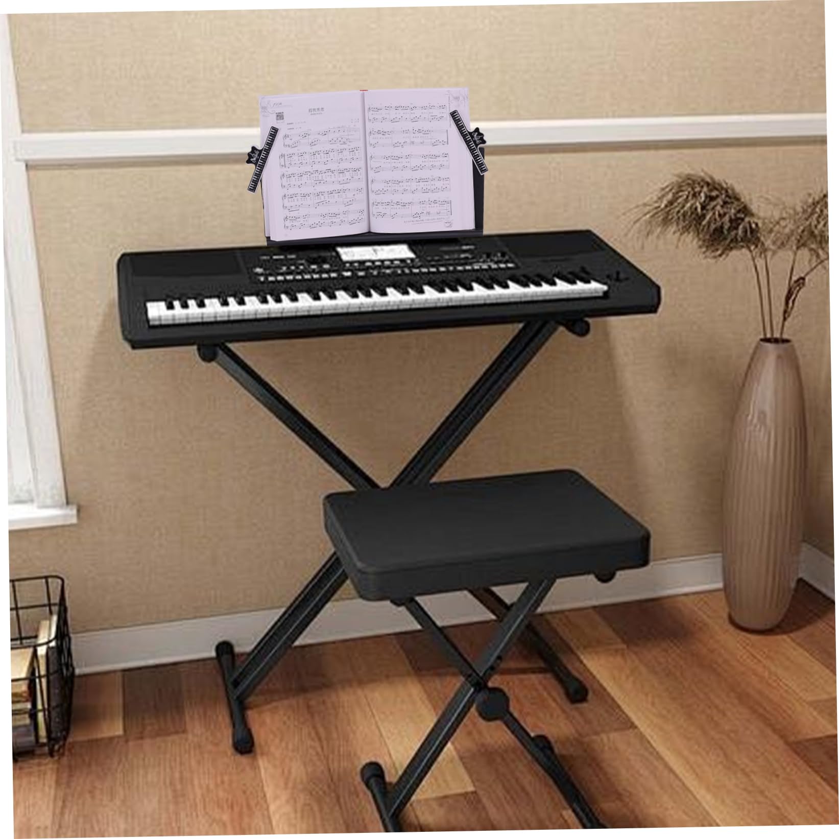 Soporte para partituras, 2 clips para libros, portátil, negro, se adapta a teclados | Marco ajustable resistente, sostiene partituras de forma segura, ideal para el hogar P