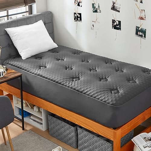 Hansleep Cubrecolchón de espuma viscoelástica individual XL, funda de colchón individual XL para dormitorio universitario con bolsillo profundo,