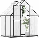 ALAULM 6 x 4ft Polycarbonate Greenhouse, Large Walk-in Garden Greenhouse with Lockable Door, Gabled Roof & Dual-Side Rain Gutters for Plants, Patio, Backyard(Black) - 9