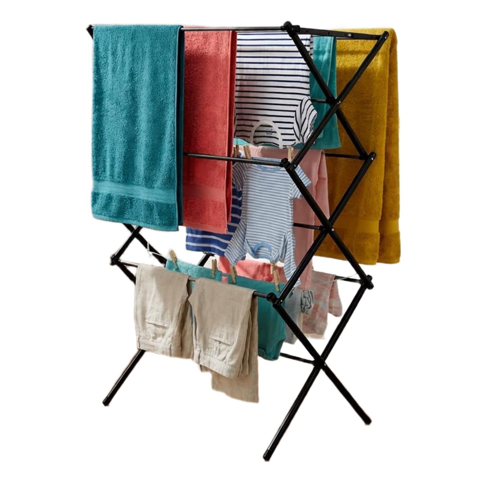 House Of Home 3 Tier 16m Foldable Clothes Airer Compact Indoor Laundry Drying Rack Strong Space Saving Design In Black