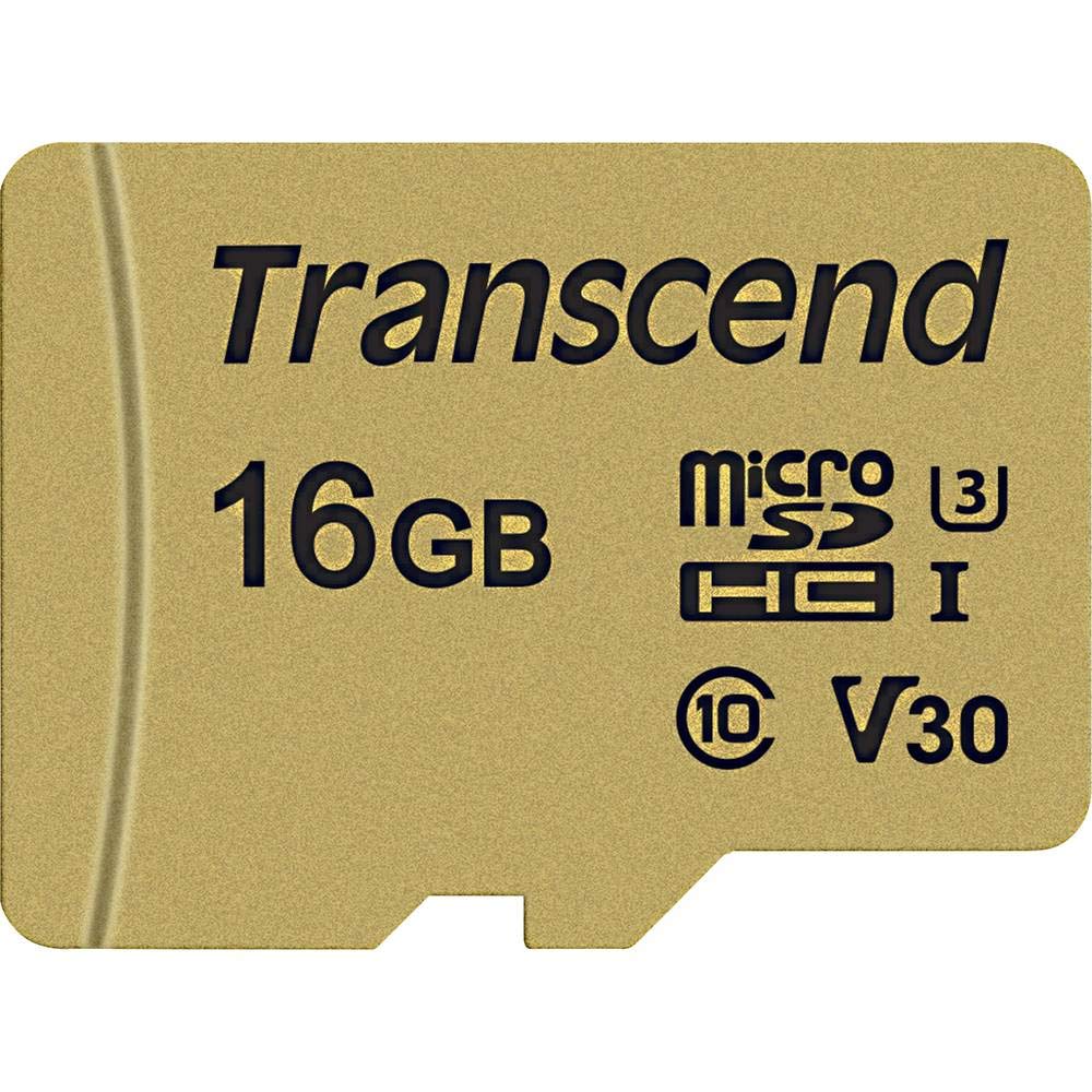 Transcend Tarjeta de Memoria microSDHC 500S 16GB UHS-I, C10, U3, V30, 4K, Full HD, hasta 95/80 MB/s, Diseñada para Cámaras de Acción y Drones - TS16GUSD500S