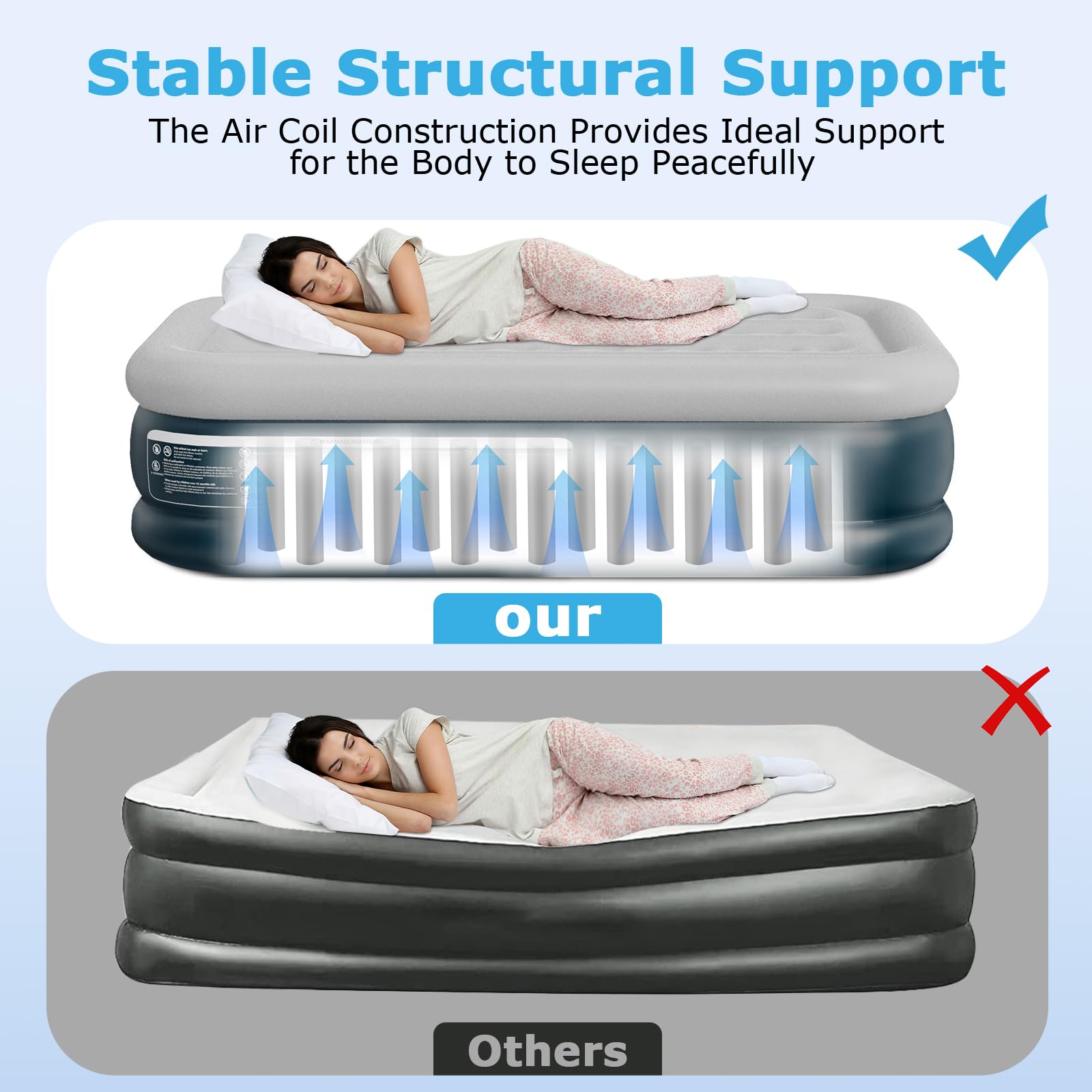 Sprinq Luxury Queen Air Mattress with Built in Pump, 18" Double Height Inflatable Bed with Soft Flocked Top & Carry Bag, Adjustable Blow Up Mattress, Portable Air Bed for Guest, Indoor, Travel-Green