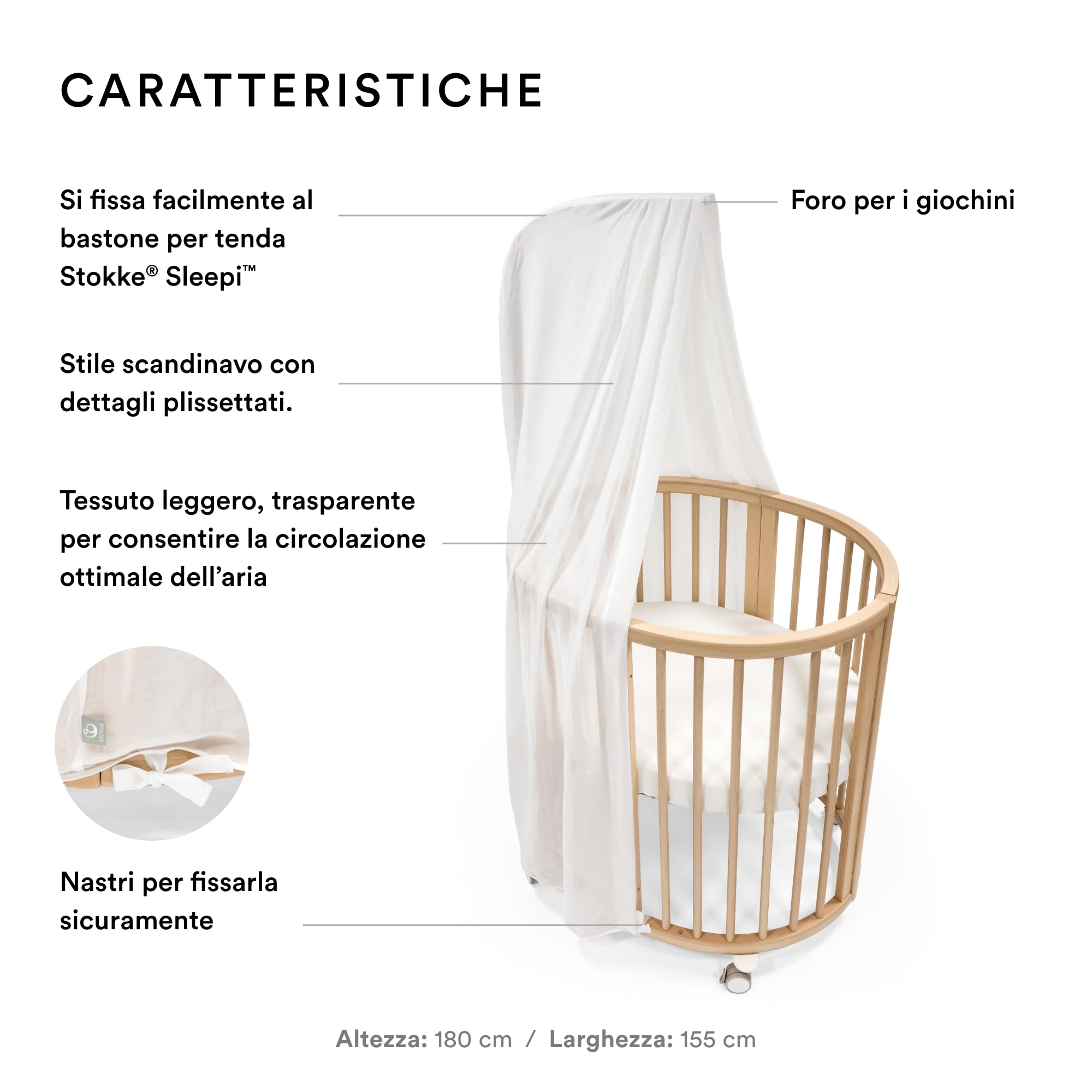 Stokke Tenda Sleepi, Bianca - Crea un ambiente accogliente e rilassante per il bambino - Facile da assemblare - Tessuto leggero - Compatibile con Sleepi Mini & Letto