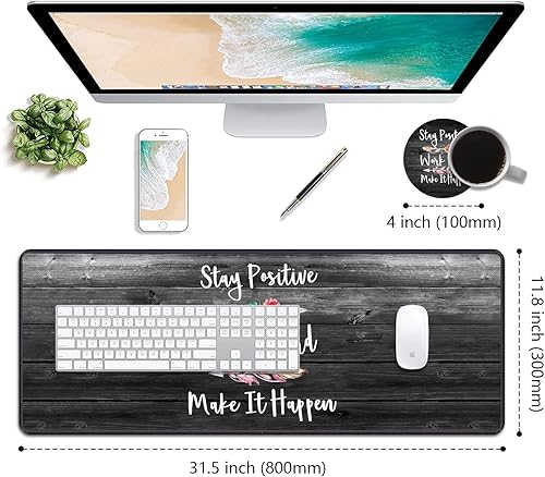 Miniatura 2 de Alfombrilla de mouse de escritorio para juegos con posavasos, mantente la positividad trabaja duro y haz que suceda, patrón inspirador con cita