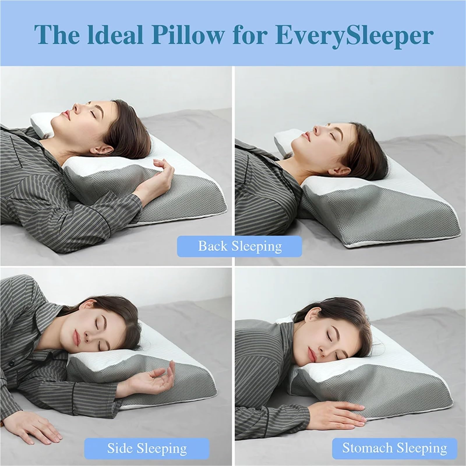 WNBFTTK Almohada Latex Butterfly Sleep Memory Neck Pillow Slow Rebound Comfortable Foam Cervical Orthopedic Massage Bed(Dark Gray)