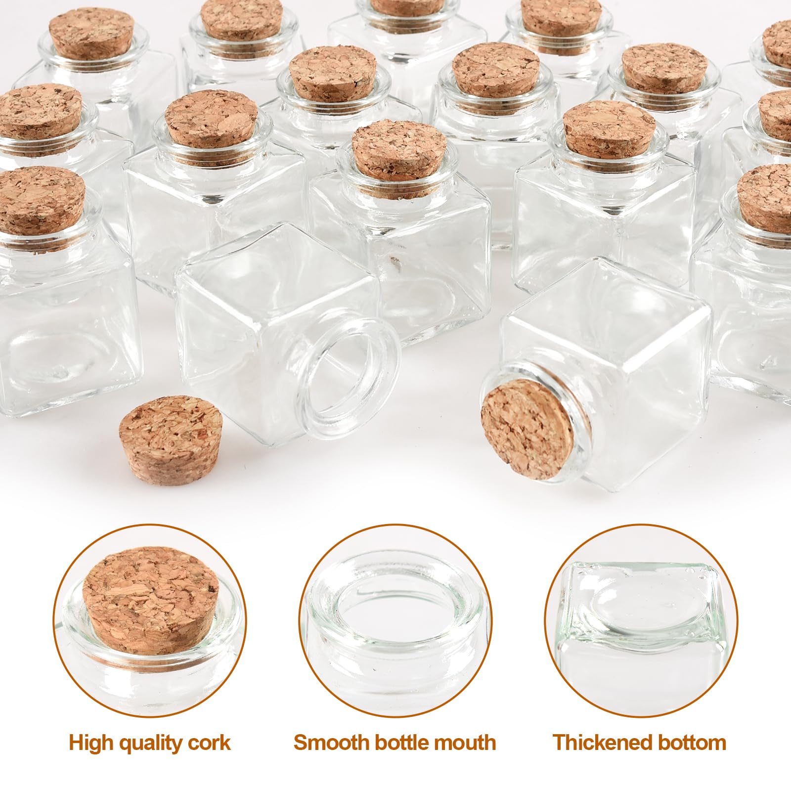 20 Stück Mini Glasflaschen mit Korken - 50ml, Reagenzglas mit Korken, Quadratisch Kleine Glasflaschen zum Befüllen mit Etiketten und Schnur, für Hochzeitsgeschenke, Party, Taufe, Candy Bar
