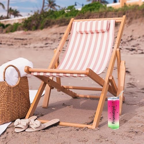 Miniatura 5 de Diseño de sandía rosa personaliza con nombre y año, un vaso de viaje de acero inoxidable de 20 onzas con pajilla, aislamiento al vacío de doble