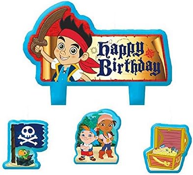 Party Time Disney Jake and the Neverland Pirates Mini Character Birthday Candle Set, Pack of 4, Multi, 1.5" x 1.75" Wax