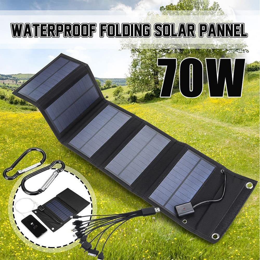 niuqi 70W Pliable USB Panneau Solaire Cellules Solaire Portable Pliable Étanche Panneau Solaire Chargeur pour Téléphone Portable Randonnée