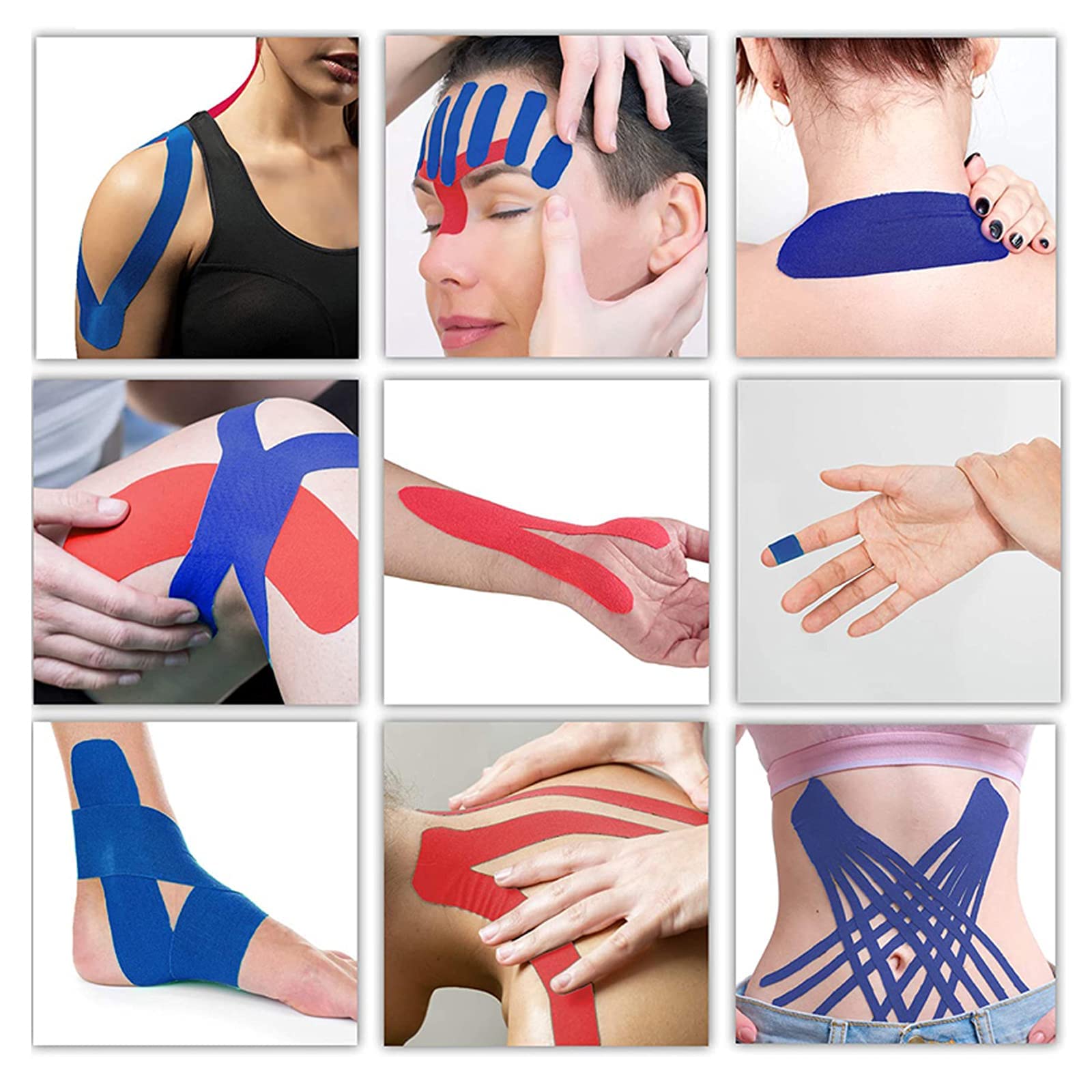 CareHabi - Taśma kinezjologiczna do mięśni, 5 m x 5 cm, 3 rolki (1 x niebieska, 1 x różowa, 1 x czarna) taśma kinezjologiczna wodoodporna i elastyczna do uprawiania sportu