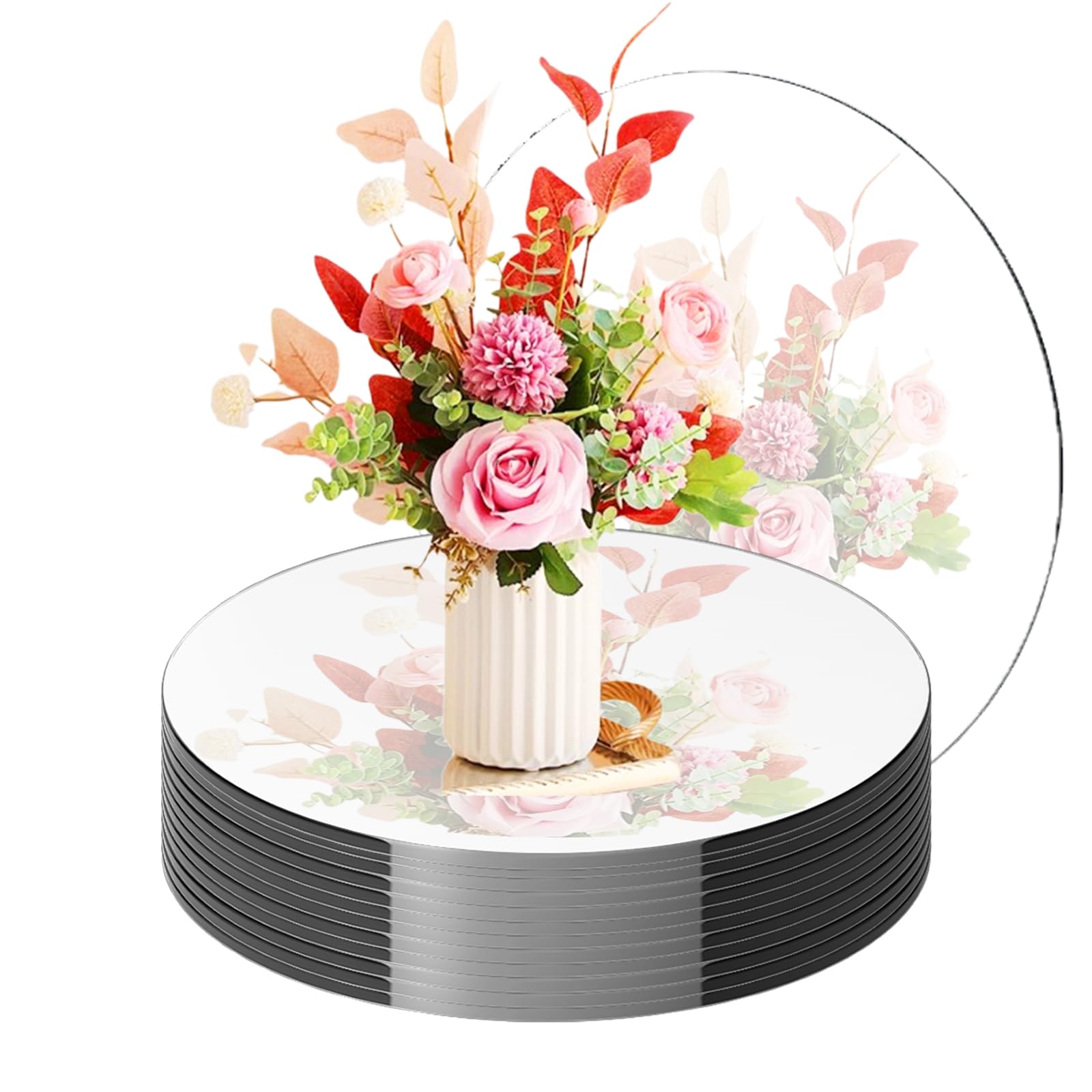 Photo 1 of 18 Pack Round Mirror Trays, Non Glass Acrylic Round Mirror Centerpieces for Wedding Tables Candle Plate Circle Mirrors Wall Mirror Tiles for Centerpieces Crafts Christmas Decorations (6inch,8inch)