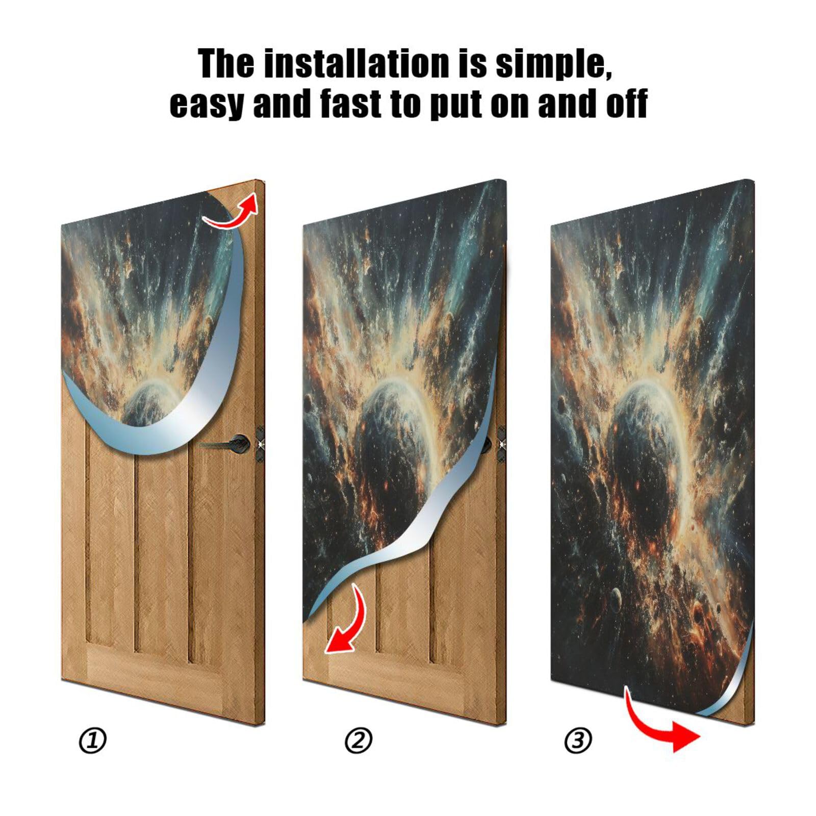 FLildon Space Planet Explosion Door Cover Decoration, Party Accessory Porch Decor for Festive Ornament Room Door Covers 36 x 98 Inch