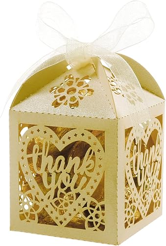 Miniatura 4 de COTOPHER Cajas cortadas con láser, 100 unidades, cajas de regalo de agradecimiento, cajas de regalo de boda, cajas de dulces de encaje para bodas,