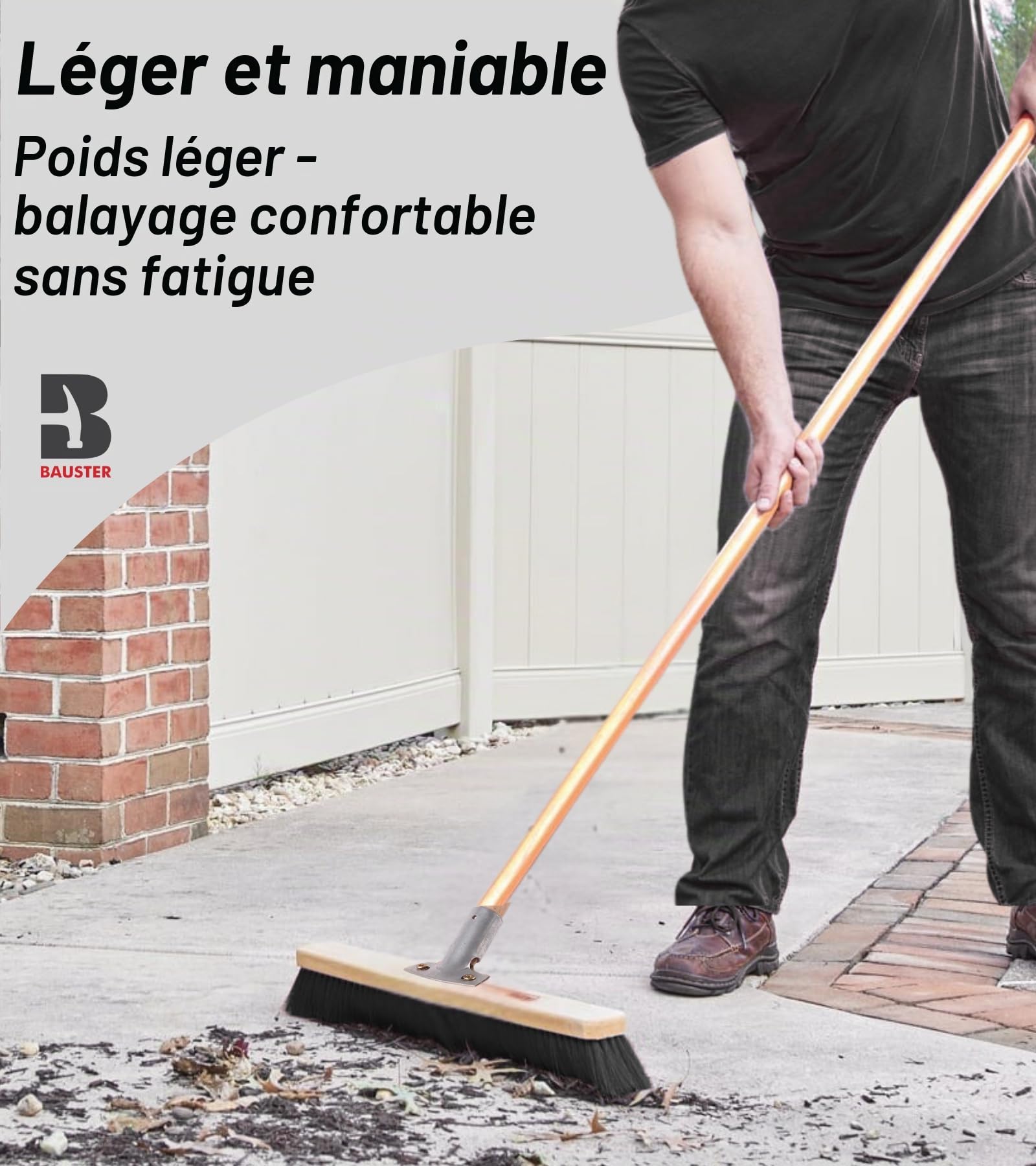 Balai robuste de 800 mm - Avec manche de 120 cm - Balai de rue et jardin - Pour routes, trottoirs et intérieurs