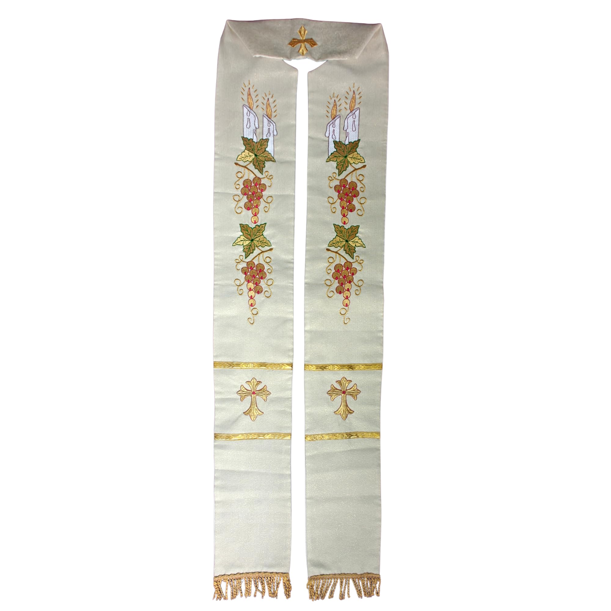 Priest Stole Cream with Cross Candle and Eucharistic Grape Embroidery Design Catholic Liturgical Vestment for Church Holy Mass Ceremony Religious Service Clergy Apparel-image-42