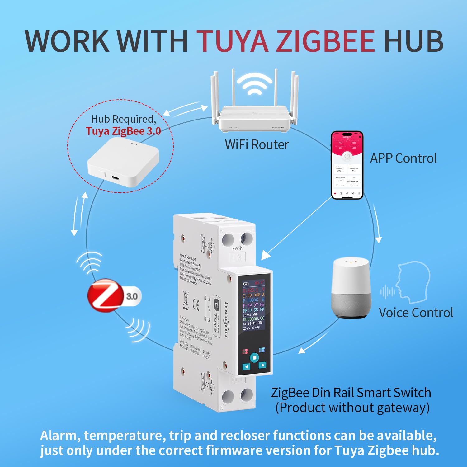 Zigbee DIN Rail Smart Meter| 1-50A 90-240VAC 1P+N|Smart Switch with Real-time Power Monitoring| Remote Control via Tuya/Smart Life| Export/Clear Power Data| Recloser Function| FCC Certified - Image 3