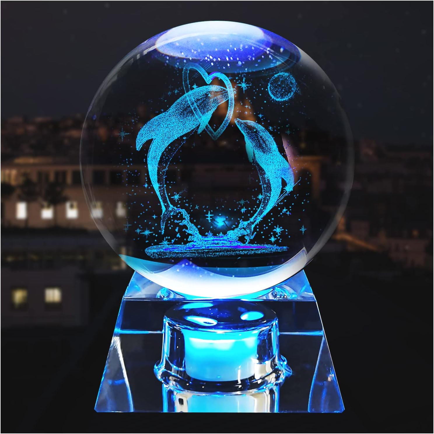 3D Dolphin Crystal Ball with LED Colorful Night Light Base, Dolphin Gifts Crystal Ball Projection Lamp for Kids Girls Boys Friends Lover Girlfriend Wife Mom Woman Birthday Christmas Home Decoration
