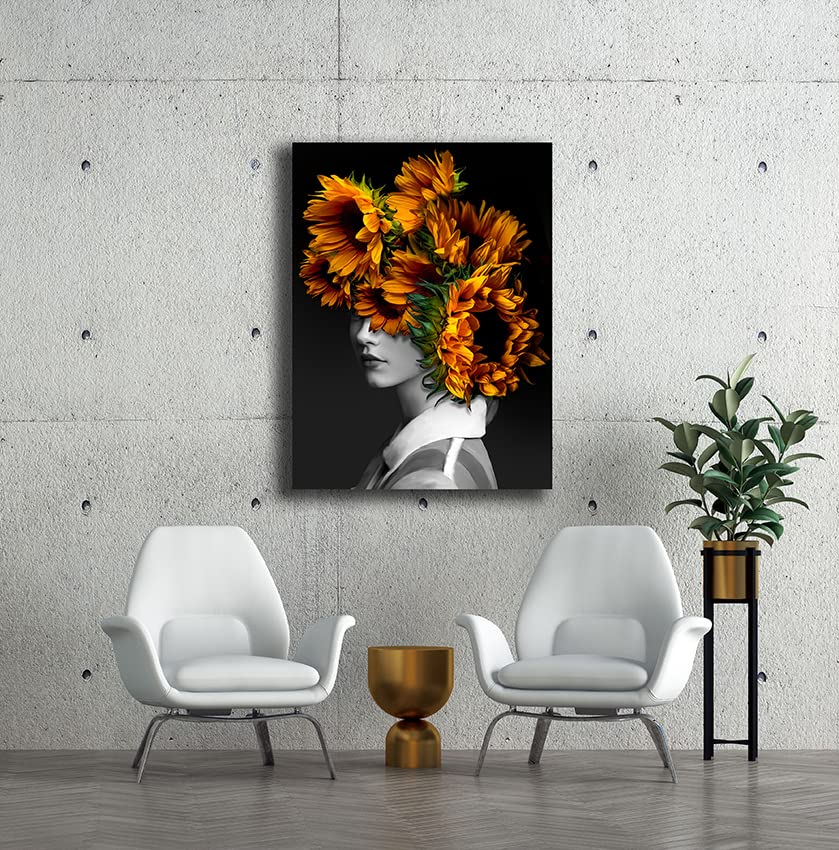 Quadro Su Tela Printerland Quadro Moderno VERTICALE Donna Con Fiori Rose Quadri Moderni Soggiorno Da Parete XXL Grande Canvas Decorazione Murale Muro Arredo Camera Da Letto Cucina (50x70 Cm, 5 Stampa Su