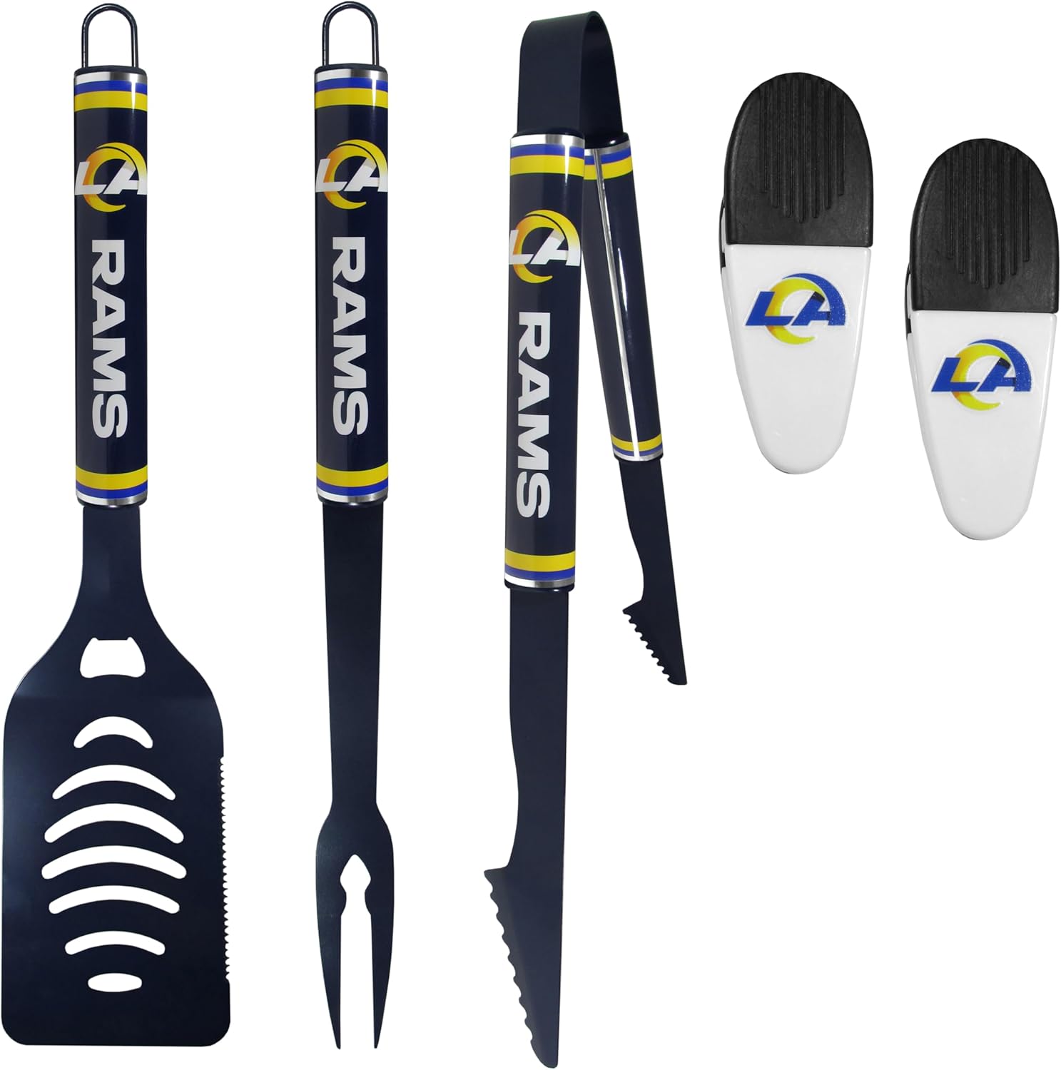 Siskiyou NFL Los Angeles Rams 3 pc Logo BBQ Tools w/Chip Clips, One Size, Team Colors