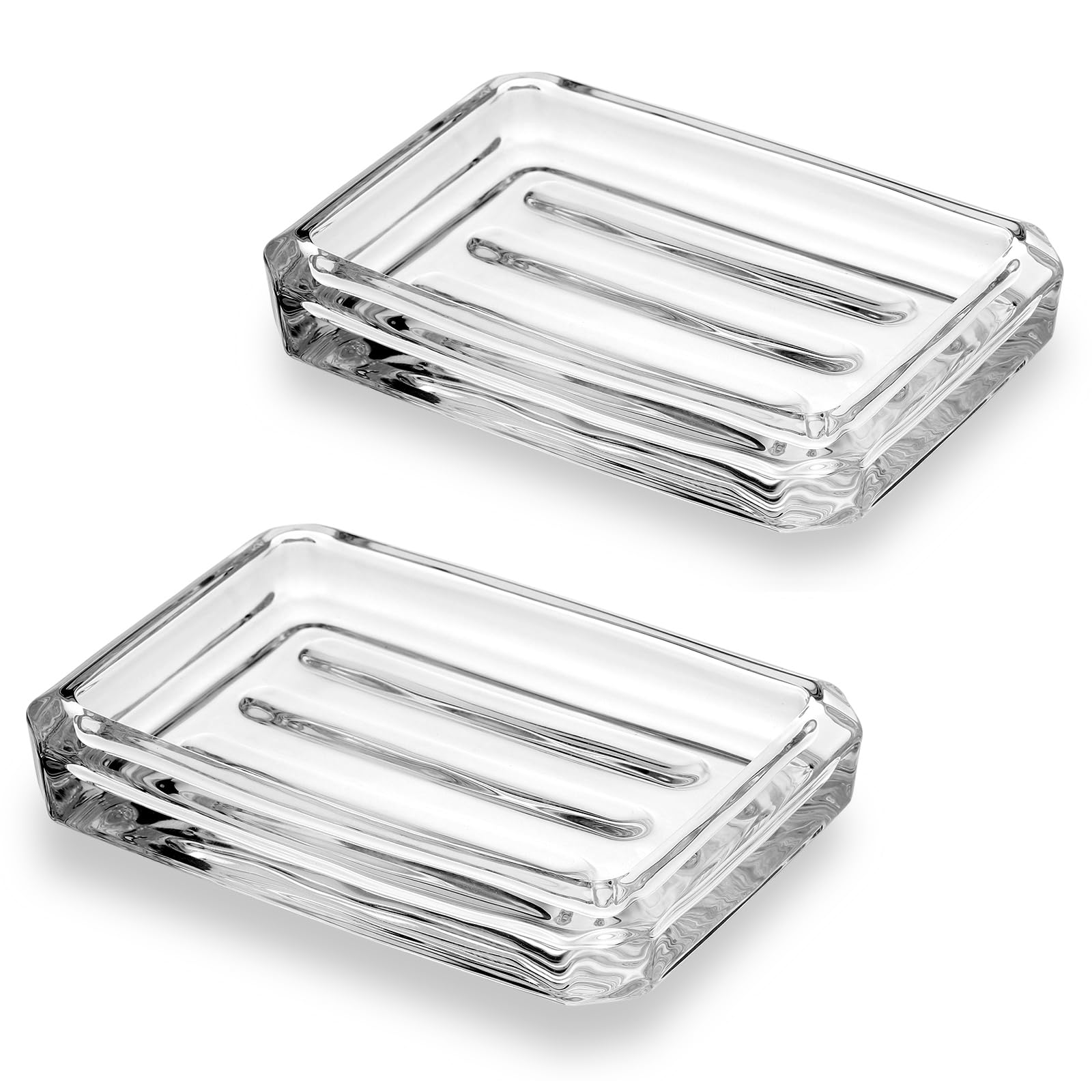 WHJY 2 Pack Glass Soap Dish Cute Bathroom Soap Dish Decorative Soap Dish Rectangular Soap Bar Container