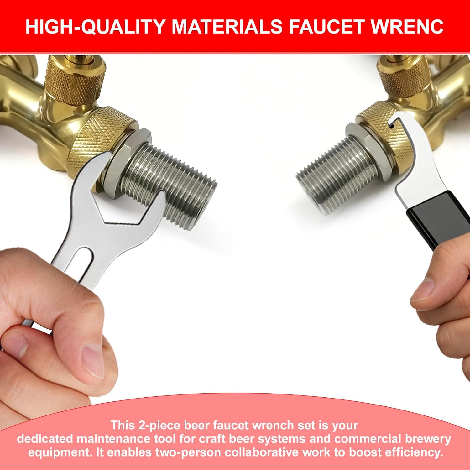 2-Piece Beer Faucet Wrench Set, Beer Tap Wrench Tool, Dual-Head Open End Wrench 1.1" & 1.24" and Hook Wrench 1.18" with Non-Slip Rubber Grip for Draft Beer Tap, Kegerator, Keg Coupler Maintenance image 4