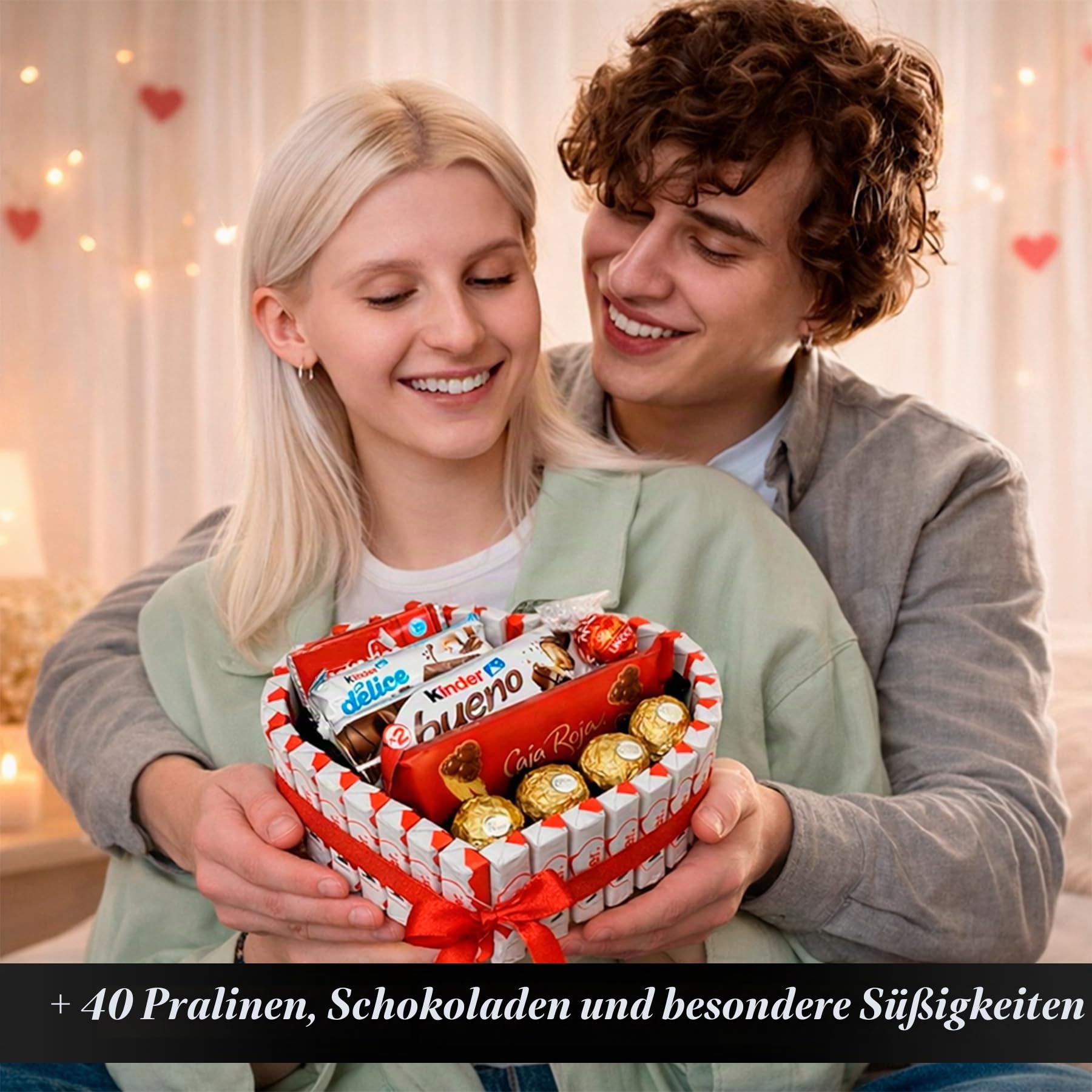 Geschenkherz mit über 40 Pralinen & Schokoladen – Süßes Geschenkset