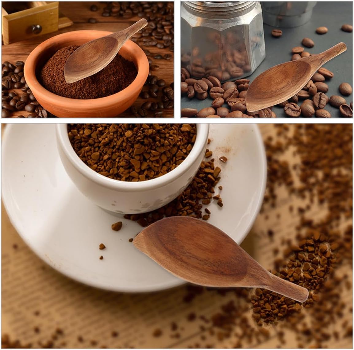 COLLBATH 2pcs Irregular Shape Wooden Coffee Bean Scoop and Tea Leaf Spoon Set, Natural Wood Material, Reusable Coffee Powder Measuring Scoop for Home and Cafe Use