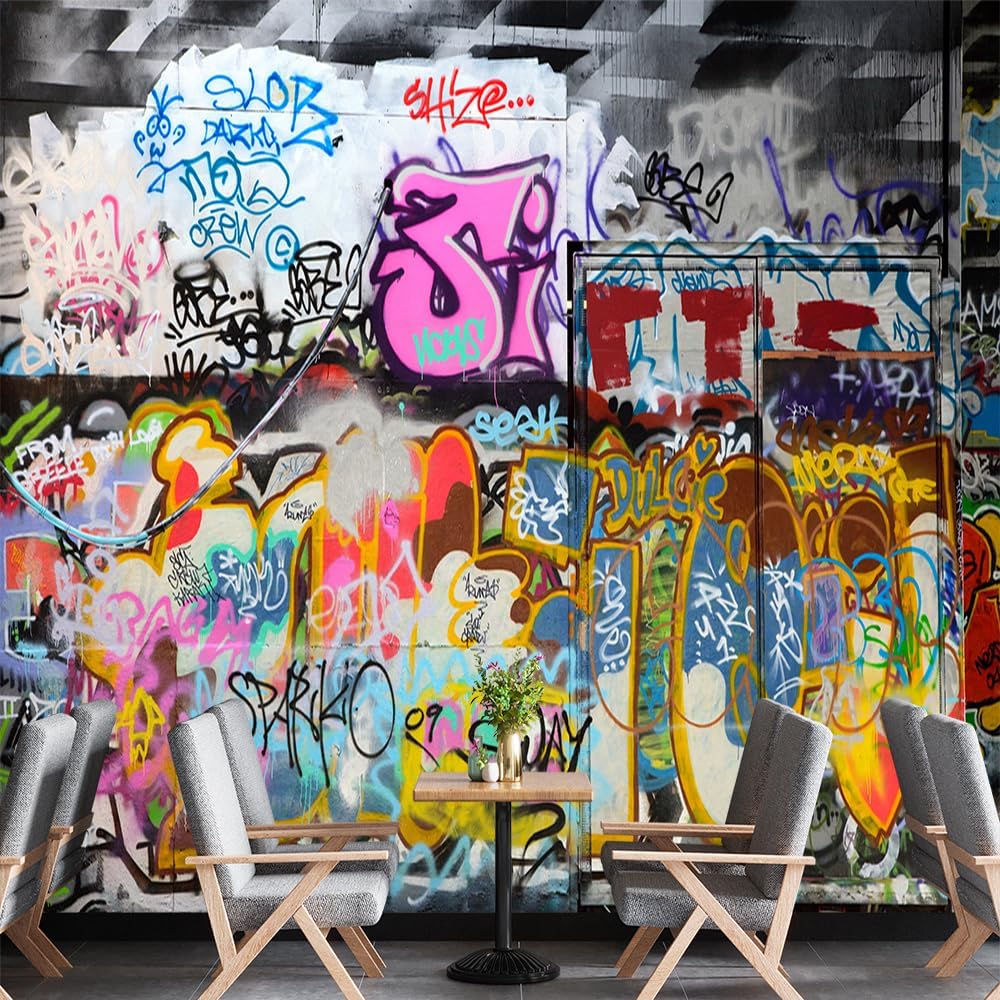 Custom Large Creative Graffiti Wallpaper Suitable for Bedroom Living Room Cafe Bar 3D Graffiti Peel and Stick Wall Mural