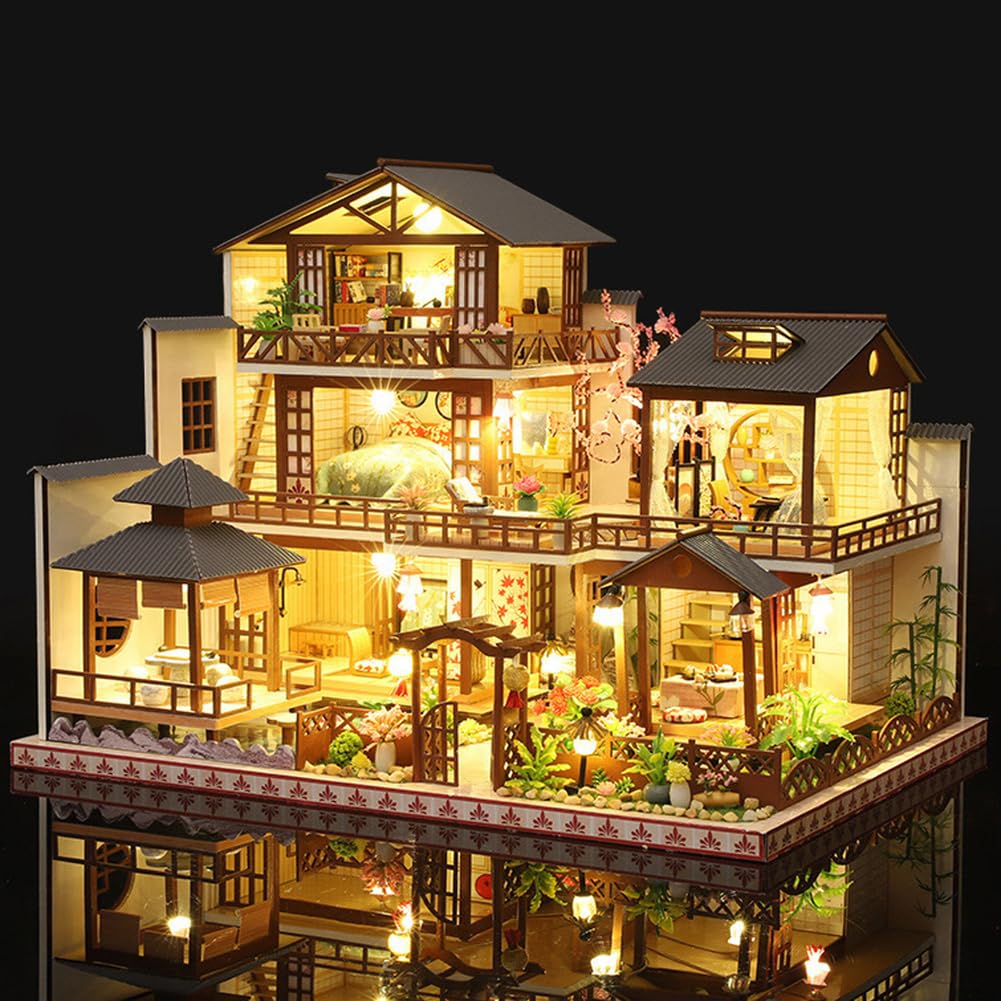LANGWEI Kit Fai da Te per Casa in Miniatura, Villa per Bambole con Copertura Antipolvere E LED, Ottimo Regalo Creativo per Compleanno, Natale, Kit di Modellismo per Adulti E Bambini.
