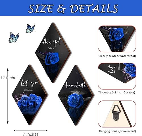 Miniatura 3 de 3 piezas de decoración de baño azul rosa para dormitorio, decoración de pared de granja, arte de pared de madera inspiradora con letrero de aceptar