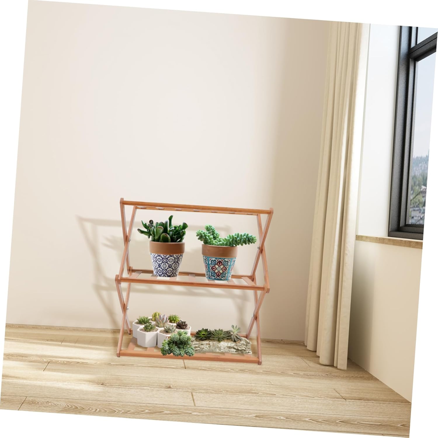 balacoo Wooden Plant Stand Flower Pot Shelf for Use Durable Natural Storage Rack for Room and Garden Decor