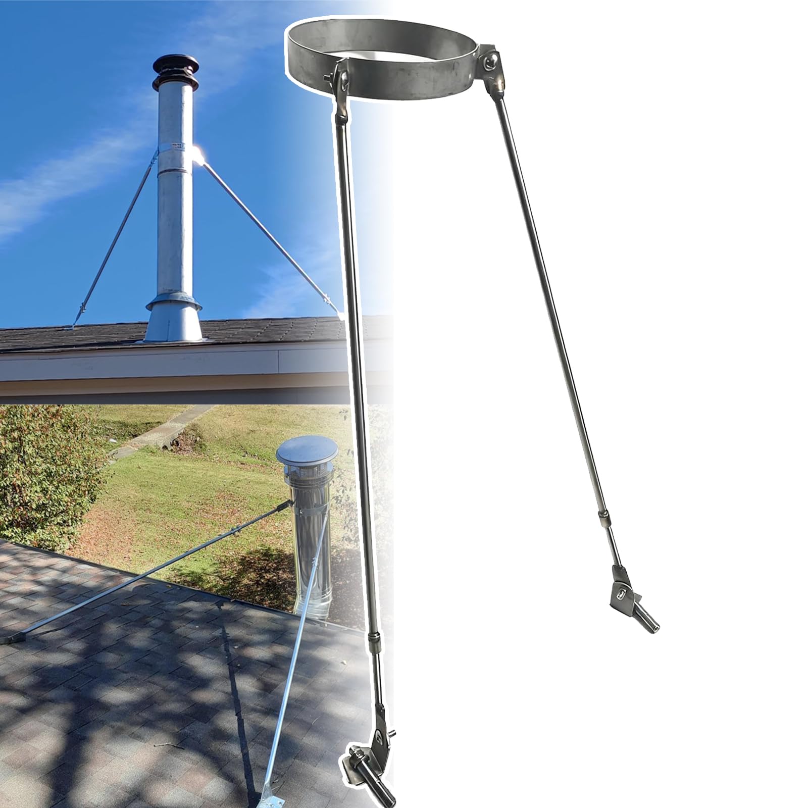 Support de tuyau dia 180mm en acier inoxydable argenté 120 cm pour fixation toiture