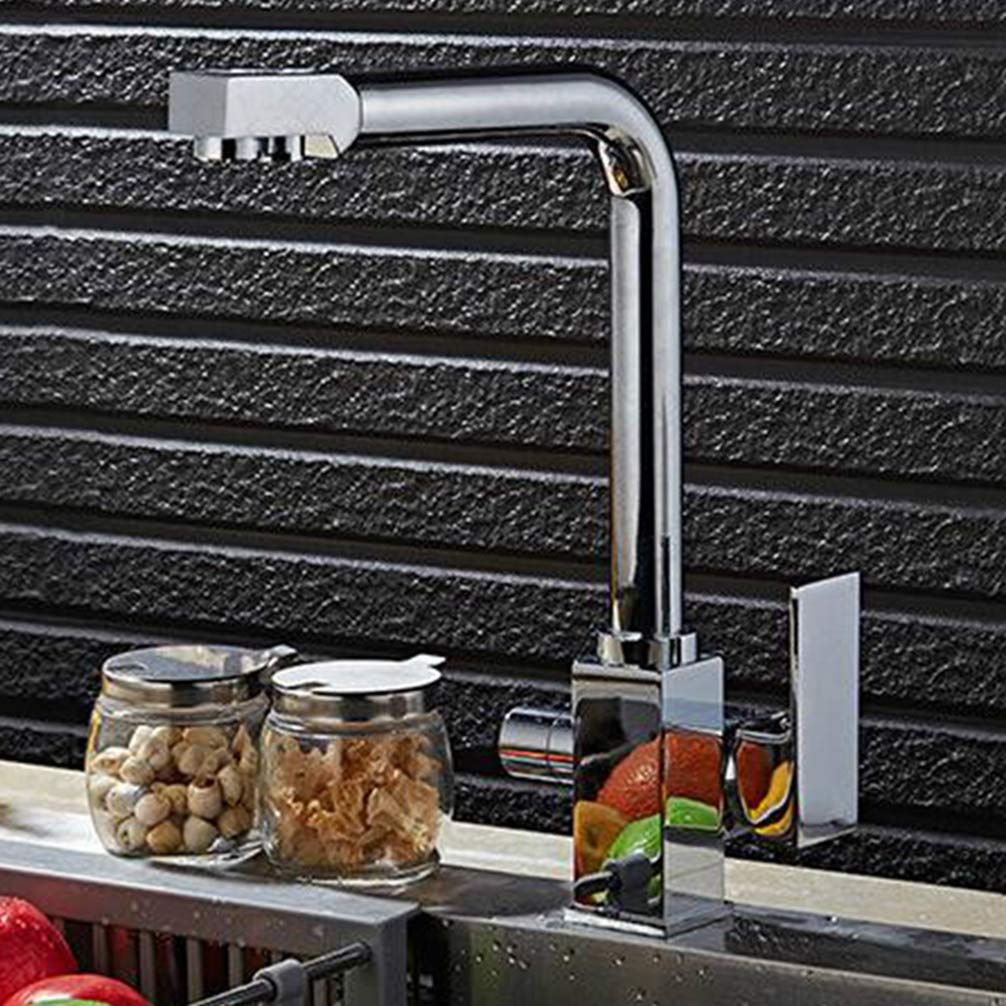 ZYCHSJXA Black/Chrome Brass Filtered Water Kitchen Faucet 3 Way Rotatable with Purification Function Taps,Chrome B