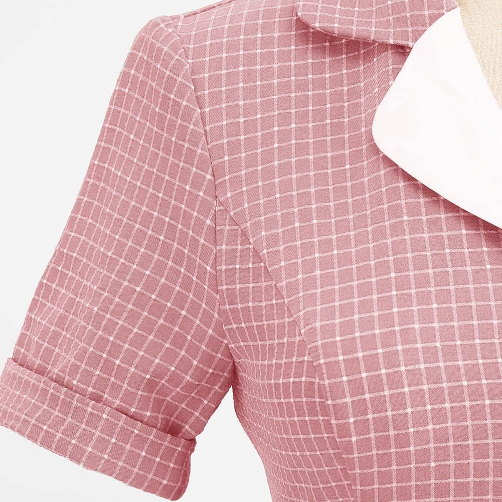 Women Notch Lapel Vintage V-Neck Cocktail Swing Dress 50s 60s Button up 1950s Rockabilly Prom Midi Evening Dress with Pockets - Image 5