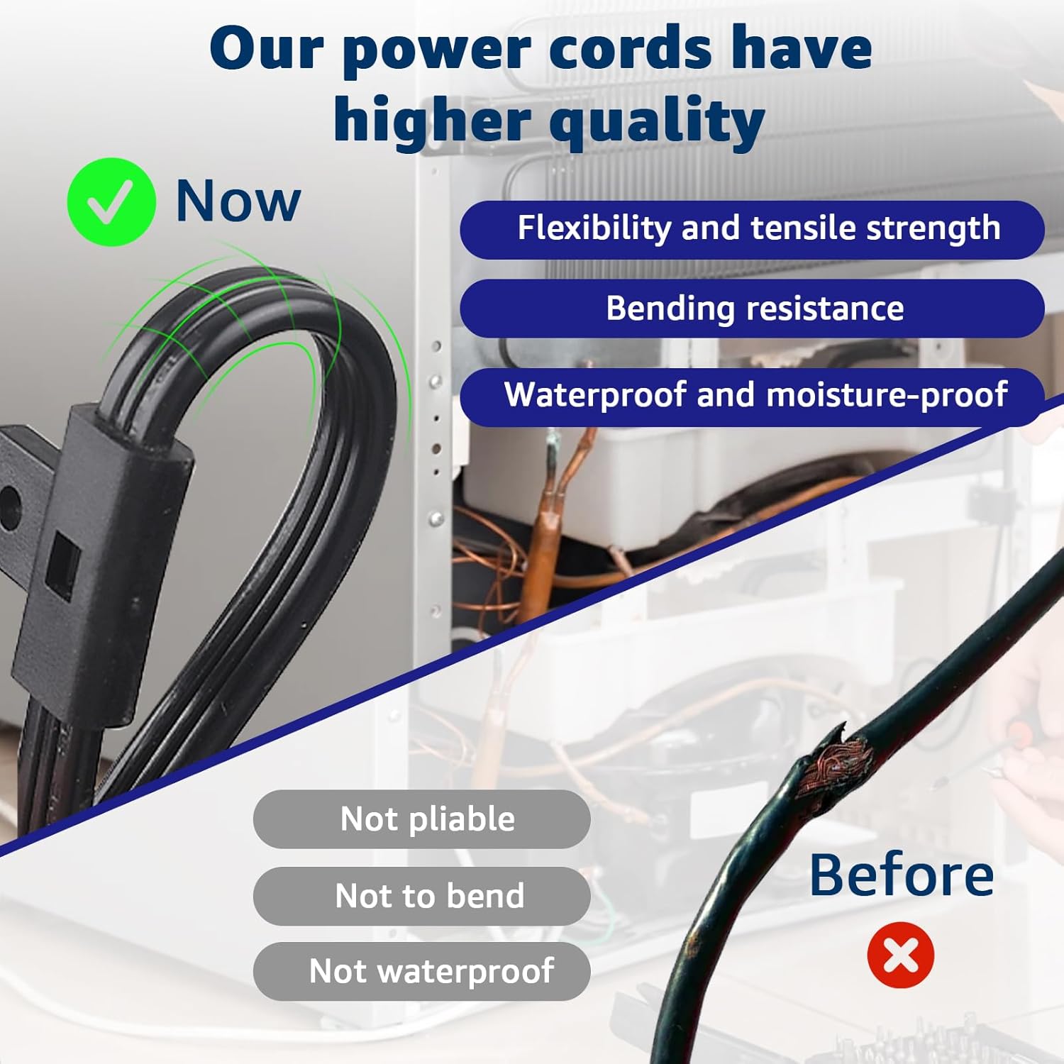 Upgraded 3903-001003 3903-000519 Refrigerator Power Cord for Samsung – Compatible with RH29H8000SR/AA-00,RF261BEAEWW/AA-01 & More