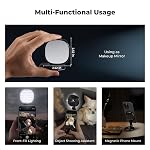 K&F CONCEPT Magnetic Phone Selfie Light, 2W 48LEDs 95+ CRI Ring Fill Light, 3000K-6500K Dimmable with Foldable Design & Mirror, 360° Rotatable for Selfie Vlog Video Conference Lighting-Black