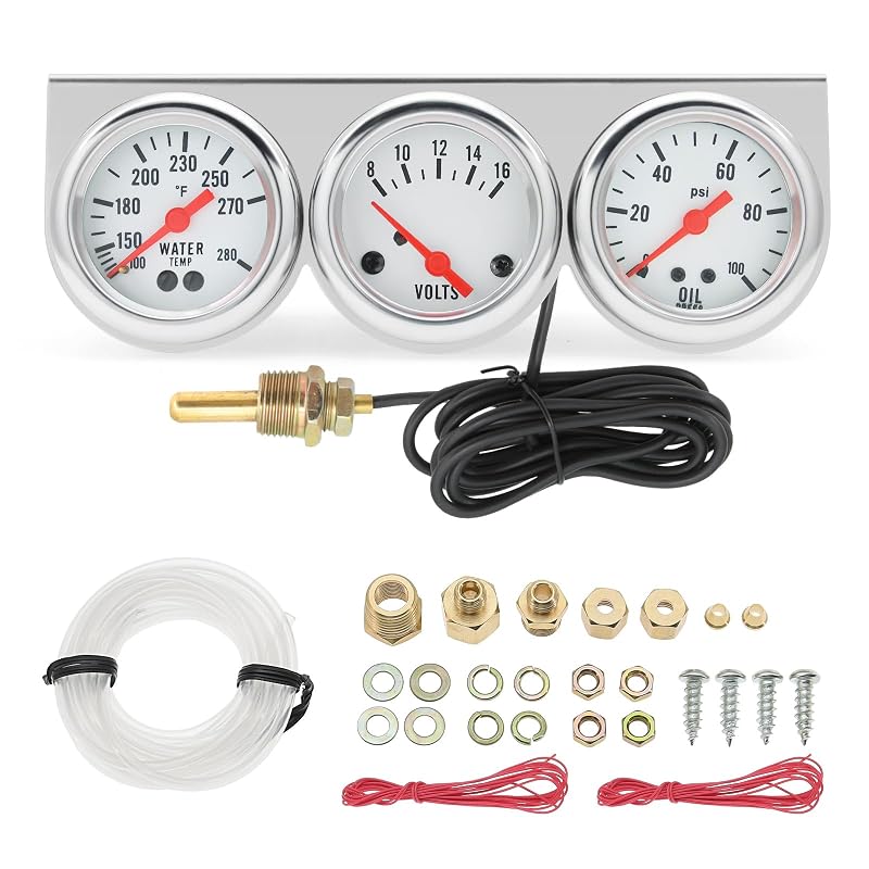 Kit de 3 Manômetros Automotivos ARTILAURA 52 mm – Pressão do Óleo, Temperatura da Água e Voltímetro