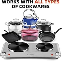 Vista 2 de CUSIMAX Electric Hot Plate, 1800W Double Burner, Cast Iron Countertop Cooktop, Hot Plates for Cooking, Portable Countertop Stove, Compatible with