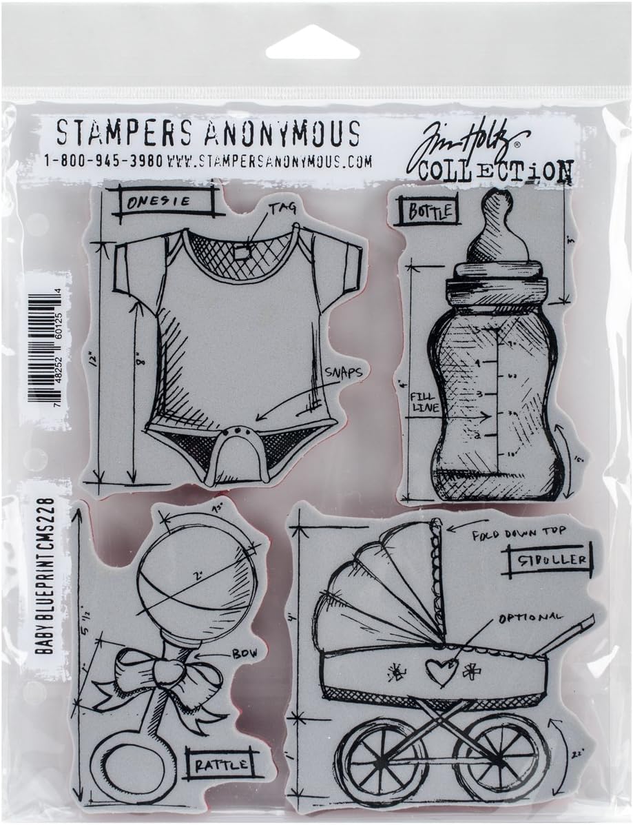 Stampers Anonymous Tim Holtz Cling Rubber Baby Blueprint Stamp Set, 7 x 8.5