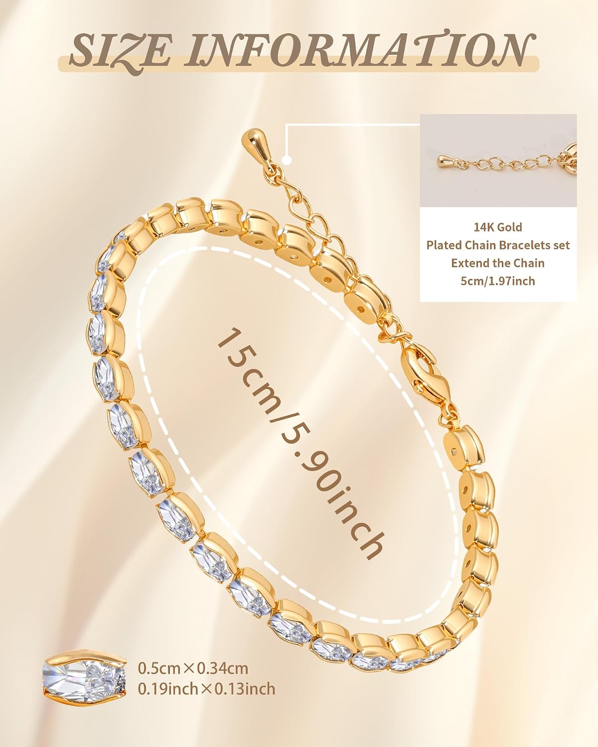 Tennis Bracelets for Women, 14K Gold Plated Diamond Bracelet, Cubic Zirconia Dainty Gold Bracelet for Women, Gifts Jewelry for Women