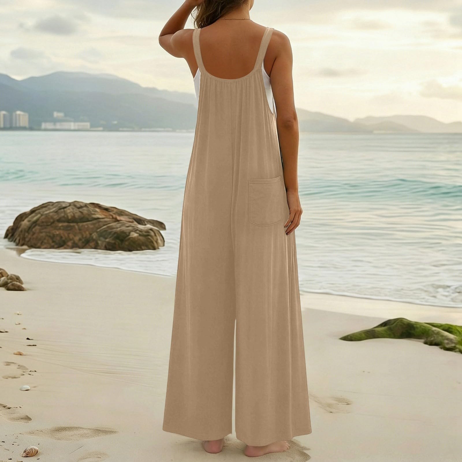 Salopette Donna Estiva in Cotone e Lino con Bretelle Regolabili Tutina Elegante Curvy Tuta Intera da Spiaggia Larghi Leggeri Jumpsuit Casual Comode Outfit da Aeroporto Comodi per Mare,