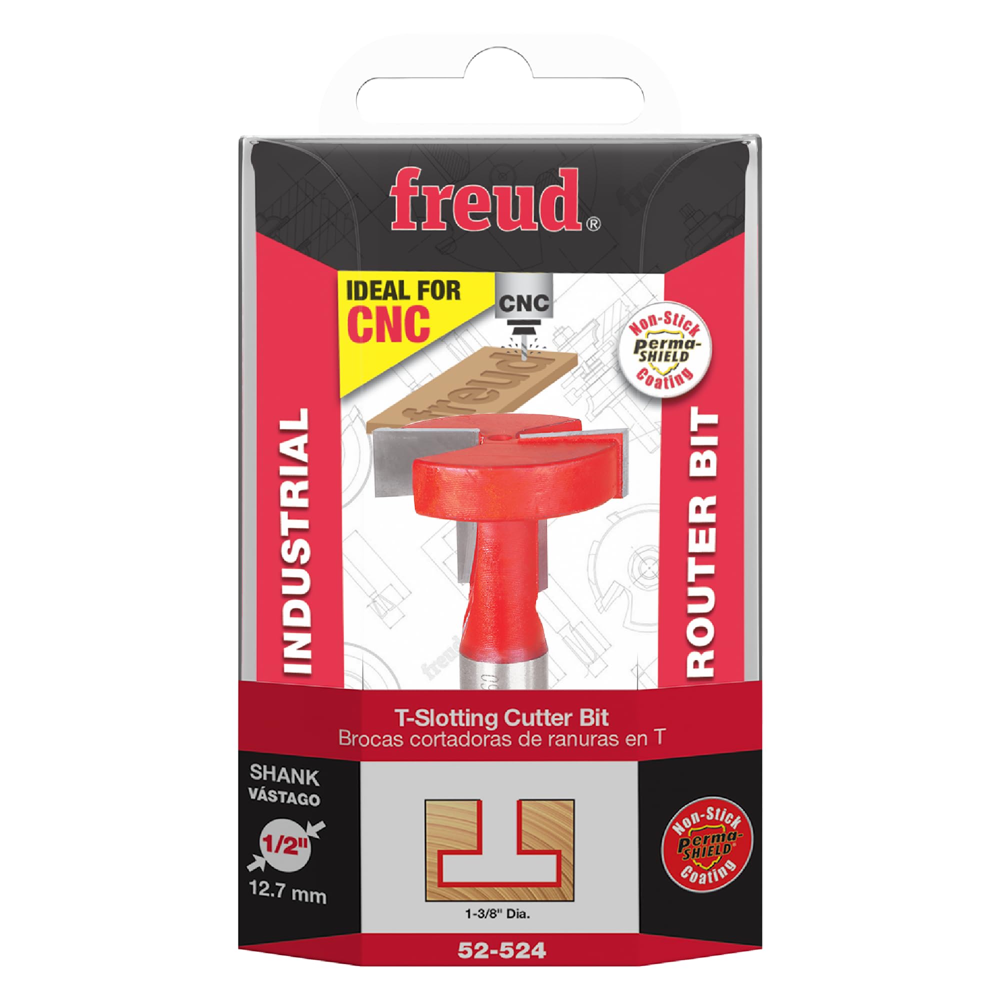 Freud 52-524: 1-3/8" (Dia.) Punta da taglio a T con codolo da 1/2"