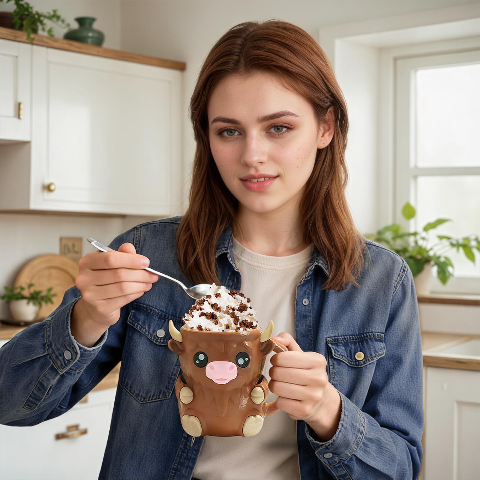 2 Stück Highland Cow Ice Cream Holder,Bezauberndes Eisbecher Halter,3d Printing Eiscreme Pint Halter,Inklusive 4 Löffeln,Geeignet Für Den Hausgebrauch,Picknicks,Partys Und Camping