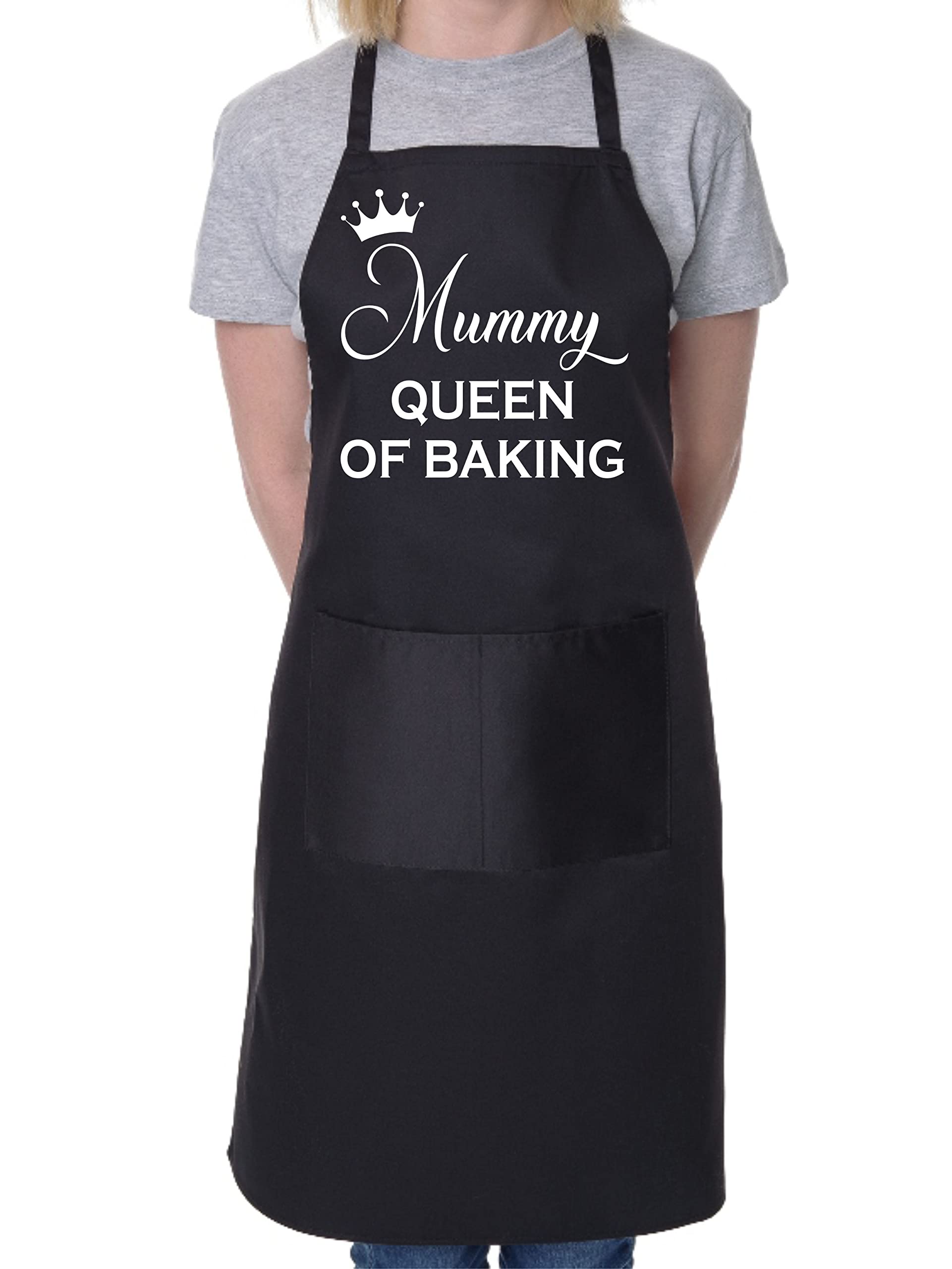 Print4U Mummy Queen of Baking Mother's Day Novelty Bakers Ladies Apron Black